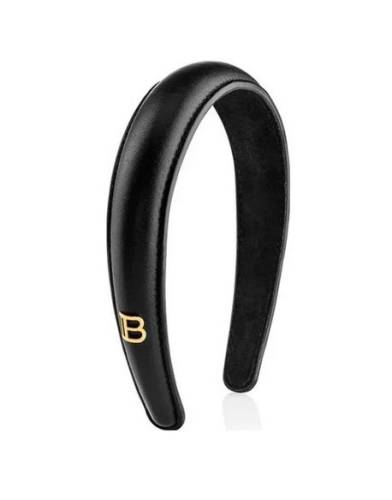 Balmain Black Leather Headband Gold Plated, . .